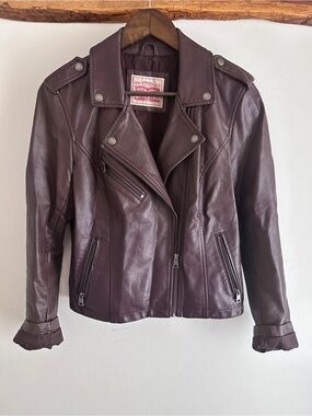 Levi’s Faux Leather Moto Jacket Brown Burgundy Size M Excellent Condition